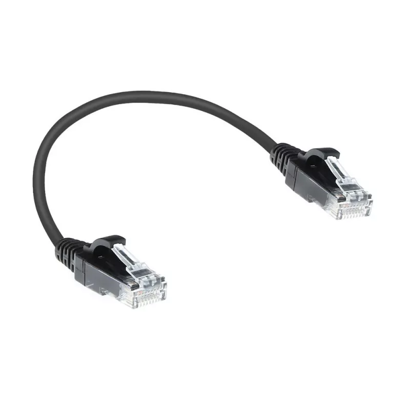 ACT Cavo patch slimline per data center LSZH U/UTP CAT6 nero da 0,15 metri senza linguetta con connettori RJ45