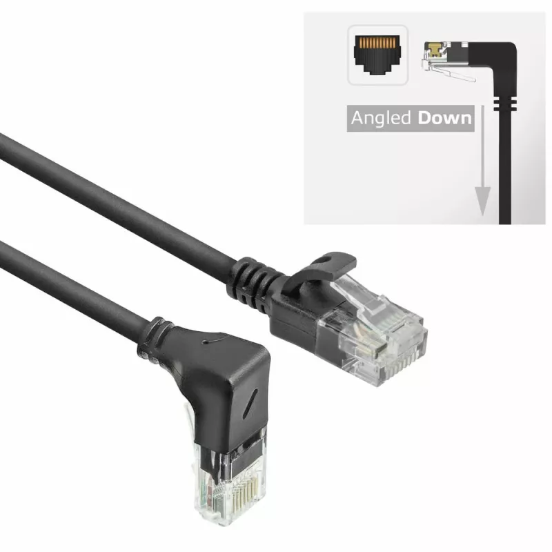 ACT Cavo patch slimline U/UTP CAT6A LSZH nero da 1,5 m con connettori RJ45 a 90° piegati verso il basso su dritto