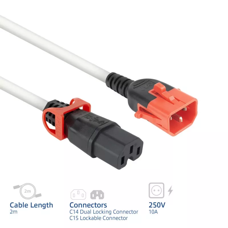 ACT cavo di alimentazione C14 IEC Lock+ Dual Locking - C15 IEC Lock+ bianco 2 m, PC3875