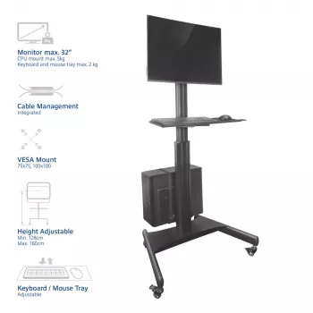 ACT postazione di lavoro mobile per un monitor, con supporto CPU, vano tastiera e mouse