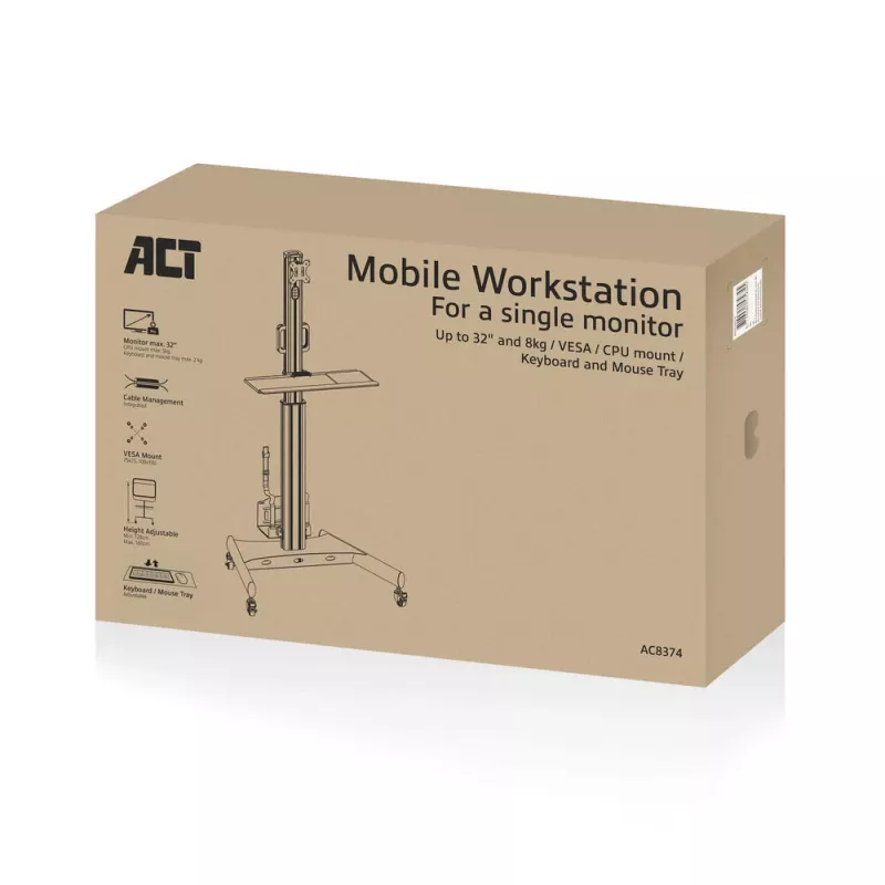 ACT postazione di lavoro mobile per un monitor, con supporto CPU, vano tastiera e mouse