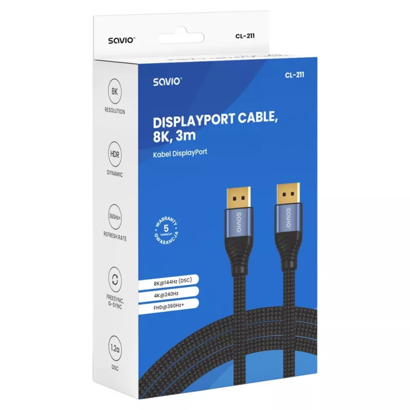 SAVIO CL-211 cavo DisplayPort 2.1 3m nero
