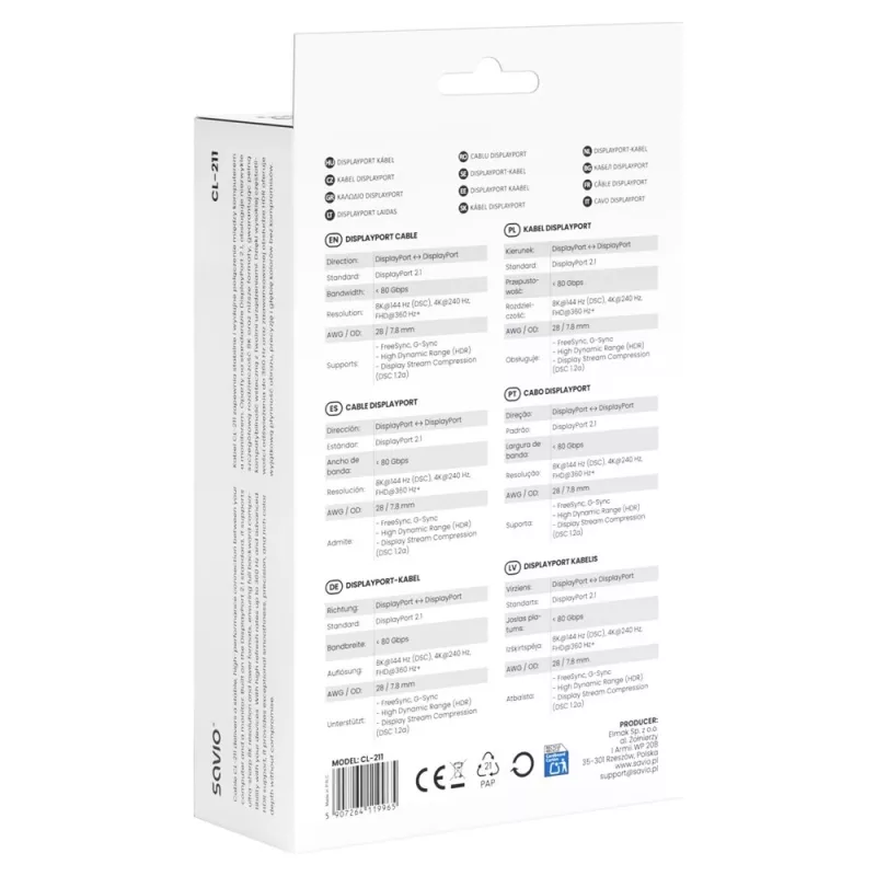 SAVIO CL-211 cavo DisplayPort 2.1 3m nero