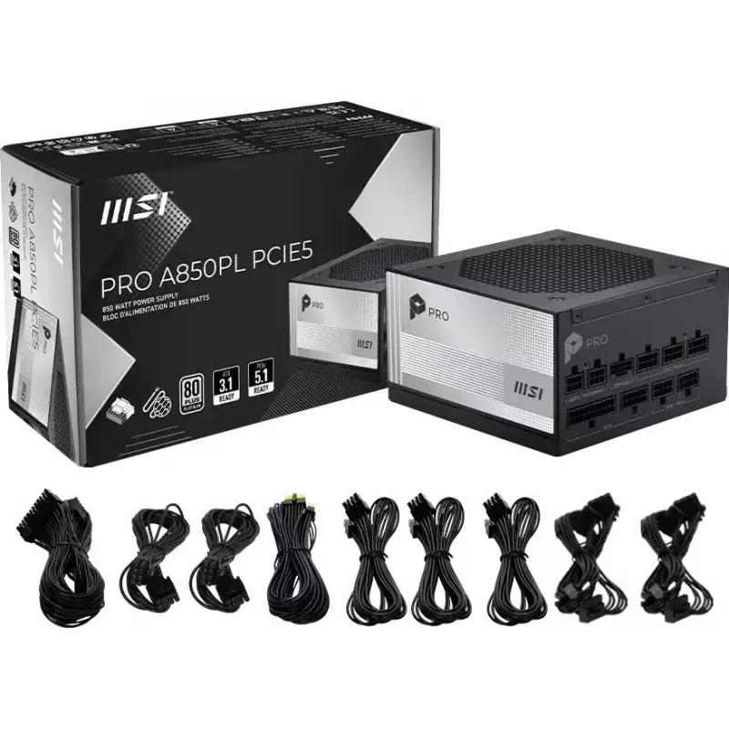MSI PRO A850PL PCIE5 alimentatore 850W 80 PLUS Platinum ATX 3.0 completamente modulare