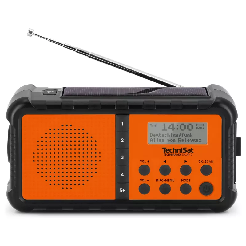 TechniSat TechniRadio Solar 2 radio portatile DAB+/FM con pannello solare e manovella, nero/arancione