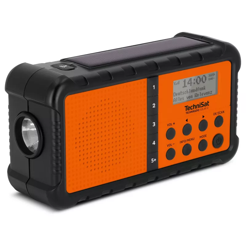 TechniSat TechniRadio Solar 2 radio portatile DAB+/FM con pannello solare e manovella, nero/arancione