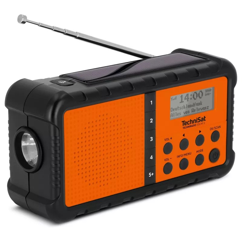 TechniSat TechniRadio Solar 2 radio portatile DAB+/FM con pannello solare e manovella, nero/arancione
