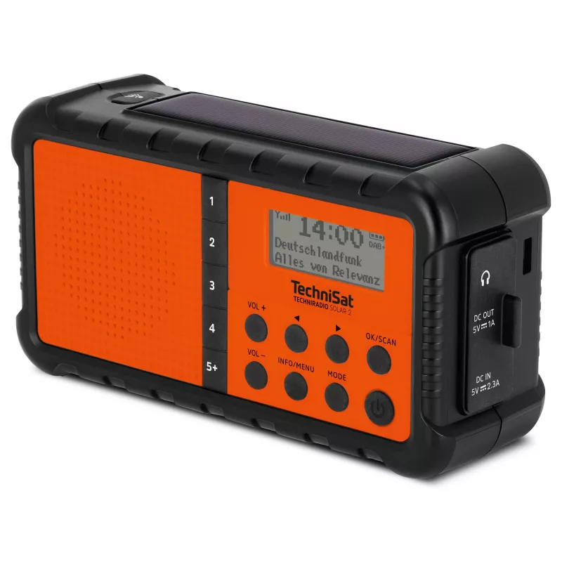 TechniSat TechniRadio Solar 2 radio portatile DAB+/FM con pannello solare e manovella, nero/arancione