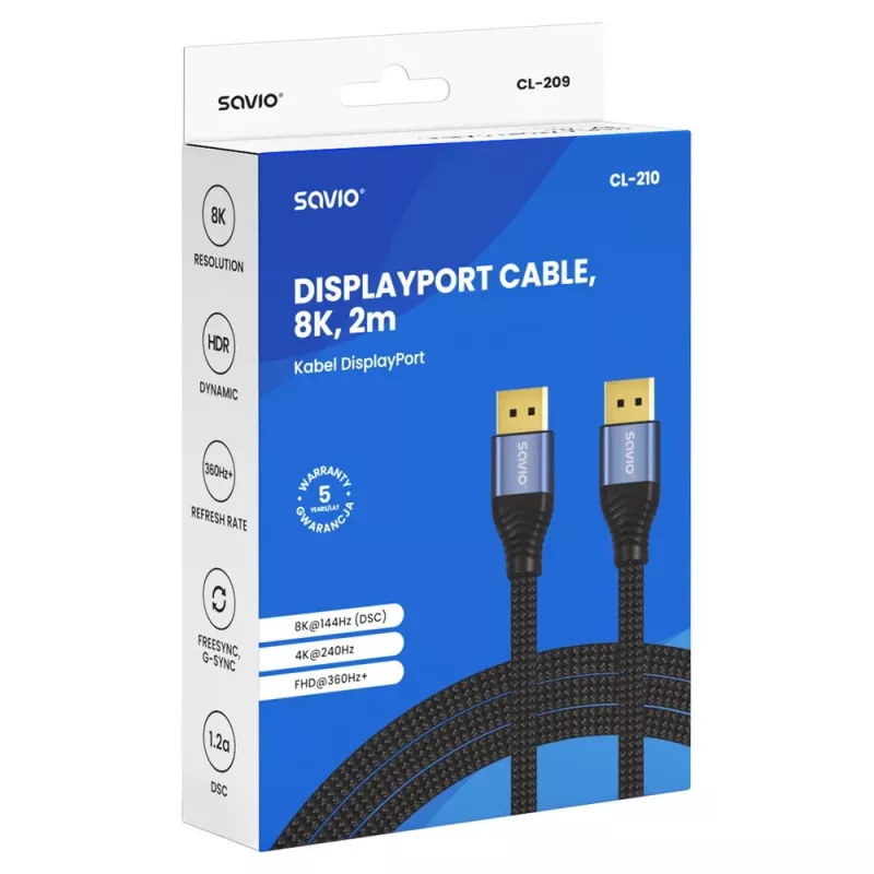 SAVIO CL-210 Cavo DisplayPort 2.1 2m nero