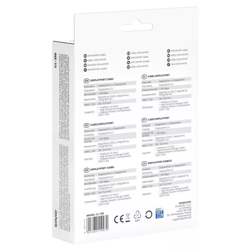 SAVIO CL-210 Cavo DisplayPort 2.1 2m nero