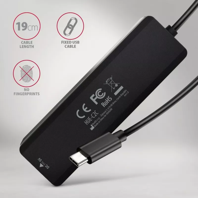AXAGON HUE-C2C Hub da viaggio USB-C 5 Gbps, 2x USB-A + 2x USB-C, USB-C Power IN, cavo da 19 cm