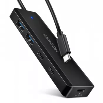 AXAGON HUE-C2C Hub da viaggio USB-C 5 Gbps, 2x USB-A + 2x USB-C, USB-C Power IN, cavo da 19 cm