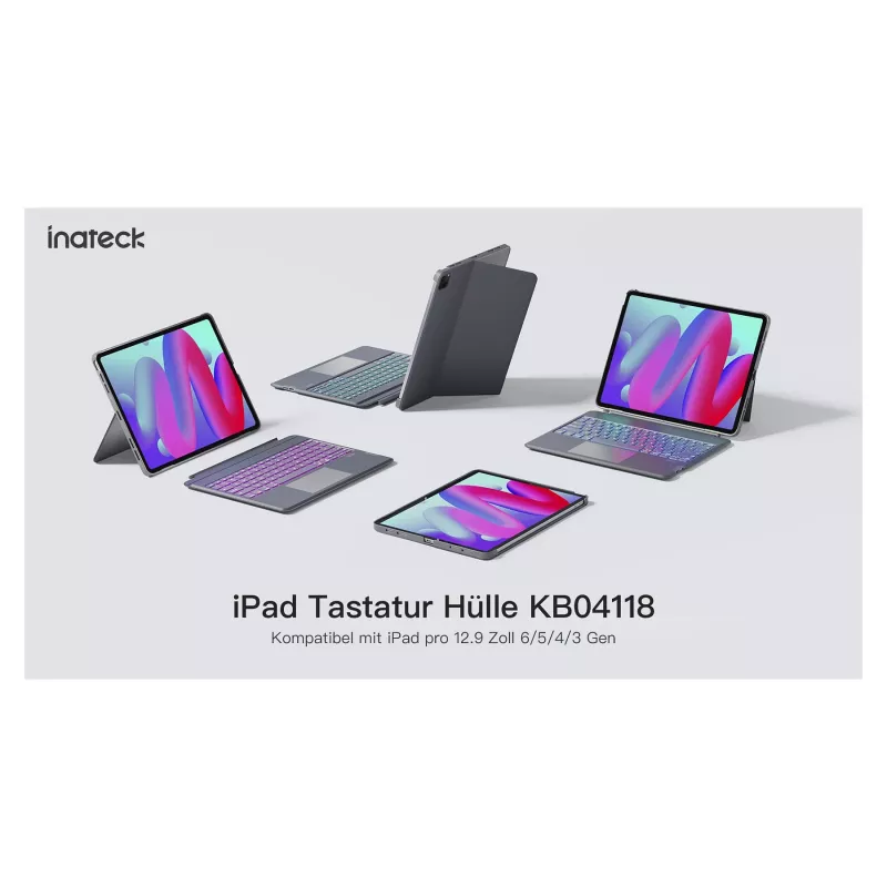 Inateck KB04118 Tastiera per iPad Pro 12.9 (3a-6a gen.) e iPad Air 13, QWERTZ, grigia