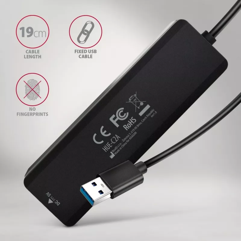 AXAGON HUE-C2A Hub da viaggio 5 Gbps, 2x USB-A + 2x USB-C, USB-C Power IN, cavo USB-A da 19 cm
