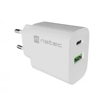 NATEC Ribera Caricabatterie da parete 1x USB-A + 1x USB-C 20W bianco
