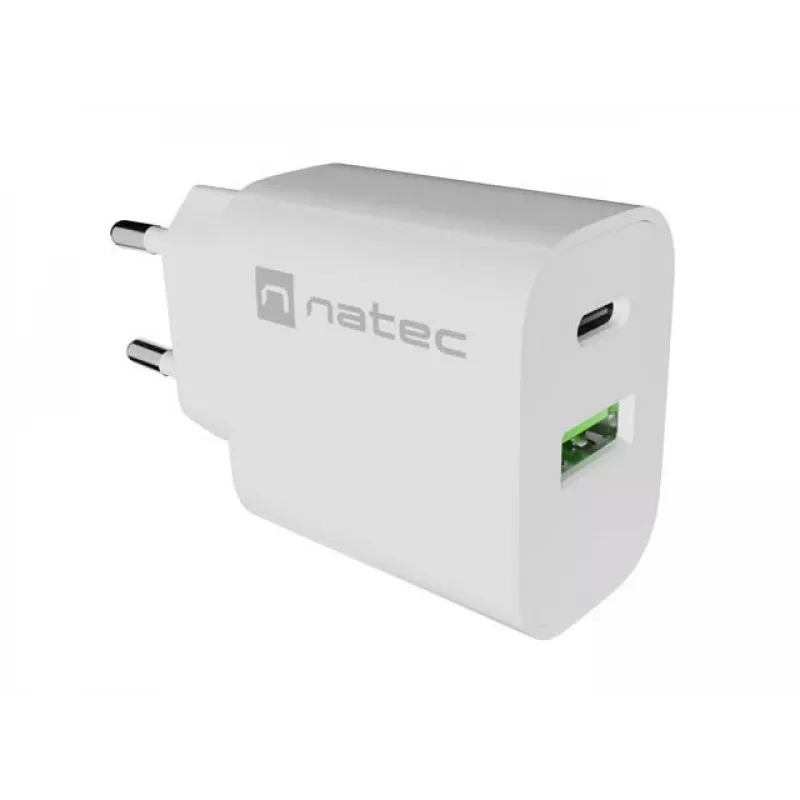 NATEC Ribera Caricabatterie da parete 1x USB-A + 1x USB-C 20W bianco
