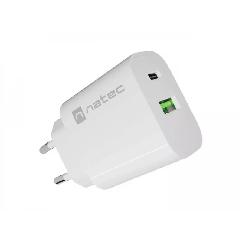 NATEC Ribera Caricabatterie da parete 1x USB-A + 1x USB-C 20W bianco