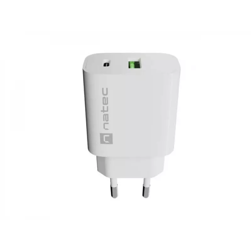 NATEC Ribera Caricabatterie da parete 1x USB-A + 1x USB-C 20W bianco