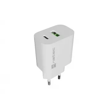 NATEC Ribera Caricabatterie da parete 1x USB-A + 1x USB-C 20W bianco