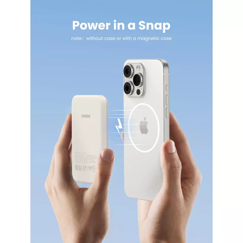 UGREEN Powerbank Mini Wireless 5000mAh 15W compatibile MagSafe bianco