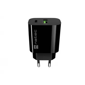 NATEC Ribera Caricabatterie da parete 1x USB-A + 1x USB-C 20W nero