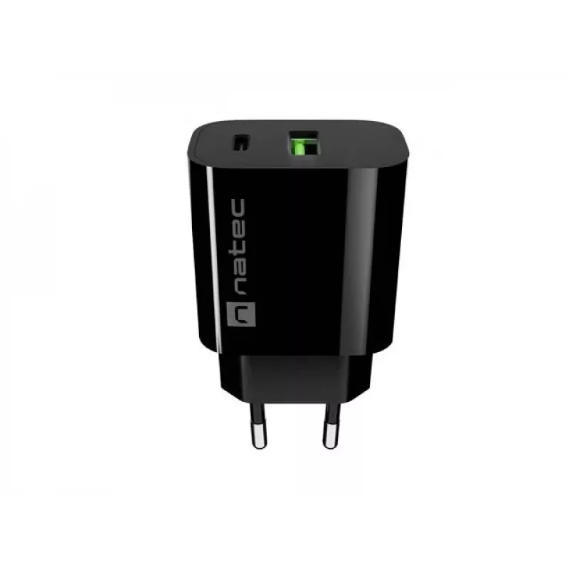 NATEC Ribera Caricabatterie da parete 1x USB-A + 1x USB-C 20W nero