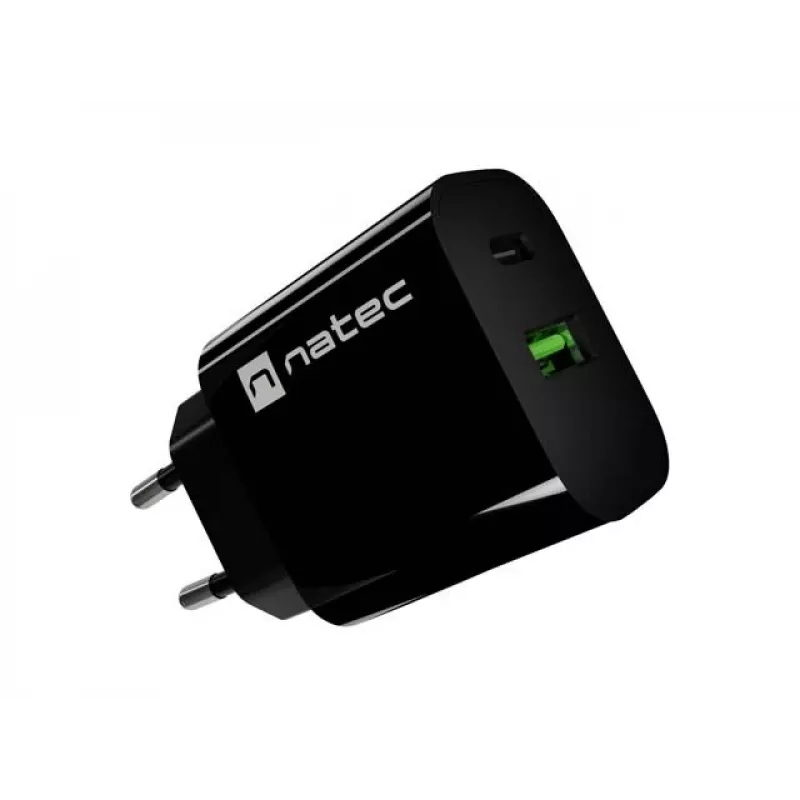 NATEC Ribera Caricabatterie da parete 1x USB-A + 1x USB-C 20W nero