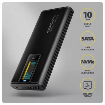 AXAGON EEM2-SD2B Case esterno 10Gbps M.2 NVMe/SATA SSD con indicatore LED, USB-C, nero