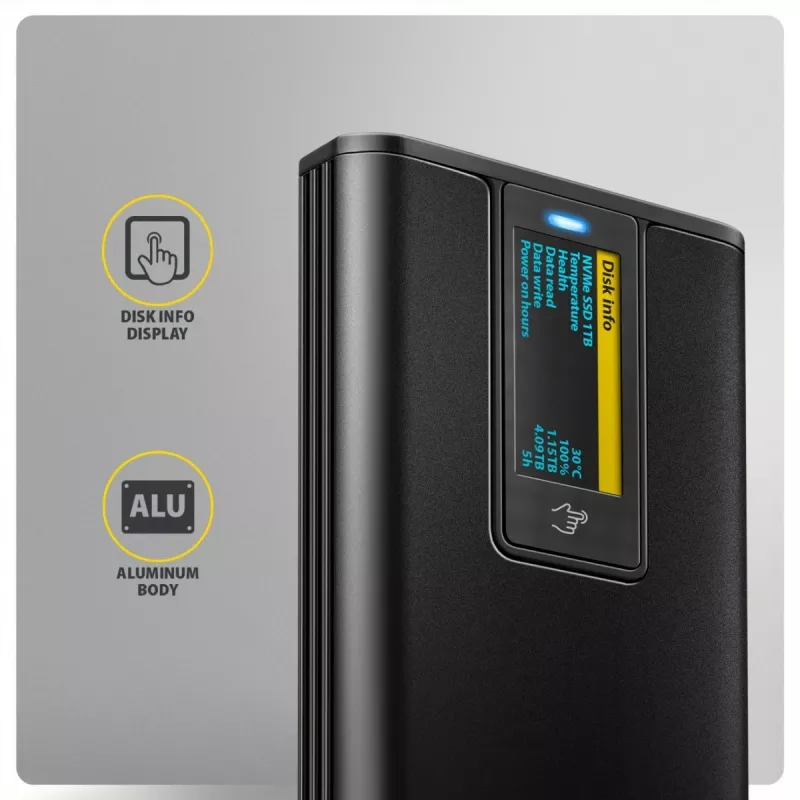 AXAGON EEM2-SD2B Case esterno 10Gbps M.2 NVMe/SATA SSD con indicatore LED, USB-C, nero