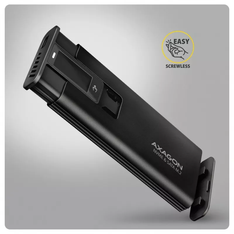 AXAGON EEM2-SD2B Case esterno 10Gbps M.2 NVMe/SATA SSD con indicatore LED, USB-C, nero