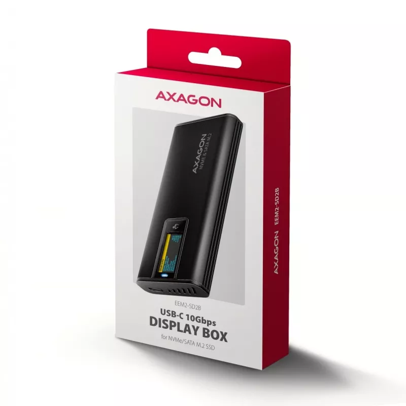 AXAGON EEM2-SD2B Case esterno 10Gbps M.2 NVMe/SATA SSD con indicatore LED, USB-C, nero