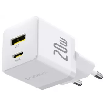Baseus Palm 20W caricatore da parete USB-C + USB-A, bianco