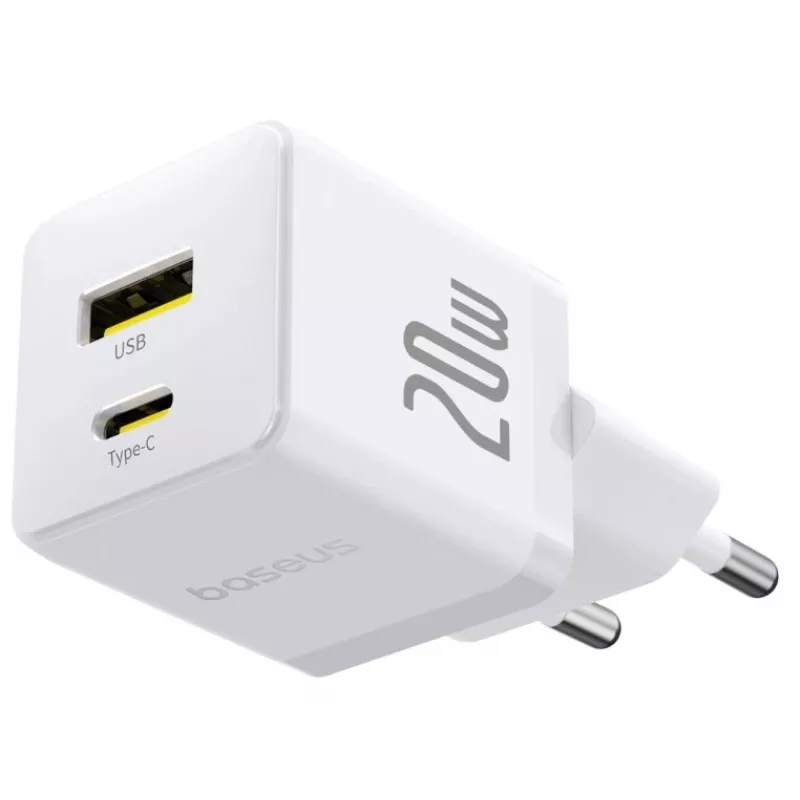 Baseus Palm 20W caricatore da parete USB-C + USB-A, bianco