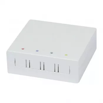 Synergy 21 Contenitore a parete FTTH per 4 adattatori SC-S o LC-D, 80x80mm con gestione cavi, guida DIN/parete, crimp