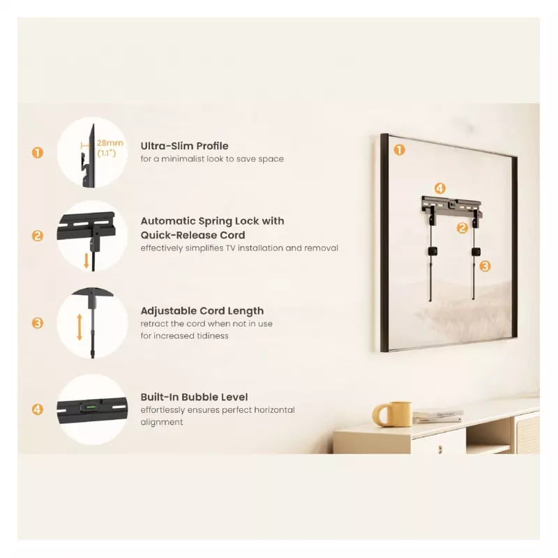 Equip supporto a parete per TV 37-86 pollici senza foratura con 1 snodo, 60 kg, nero
