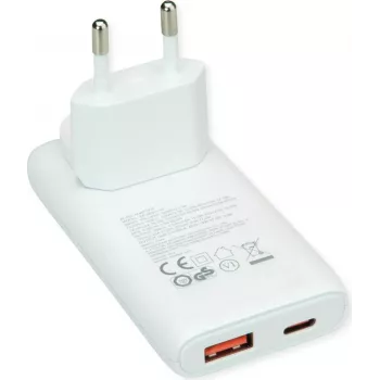 VALUE caricabatterie USB da parete, spina EU/US, 2x USB (A+C), 65W