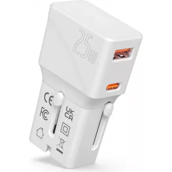 VALUE caricabatterie USB da viaggio, EU/UK/US, 2x USB (A+C), 25W