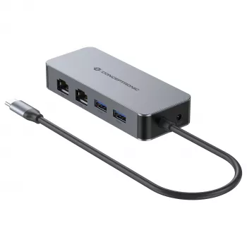 CONCEPTRONIC adattatore USB-C a 2x Gigabit Ethernet + 2x USB-A 3.2 Gen 1, 0,3 m, grigio