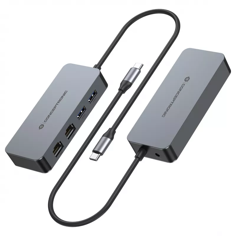 CONCEPTRONIC adattatore da USB-C a 2x Gigabit Ethernet + 2x USB-A 3.2 Gen 1, 0,3m, grigio