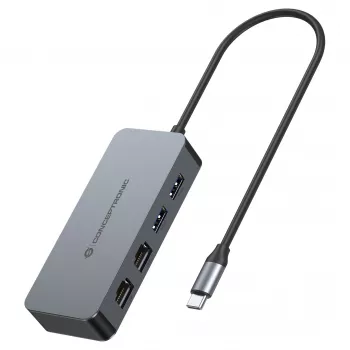 CONCEPTRONIC adattatore USB-C a 2x Gigabit Ethernet + 2x USB-A 3.2 Gen 1, 0,3 m, grigio