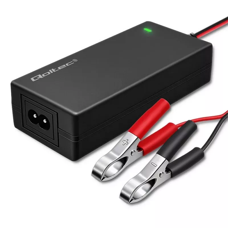 Qoltec 52665 caricabatterie automatico per batterie AGM GEL STD, 24V 2A 48W, indicatore LED, cavo 1,8m