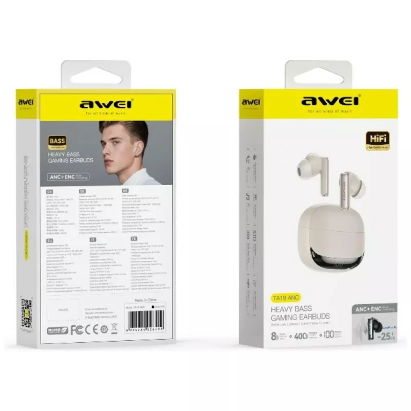 AWEI TA19 ANC TWS Cuffie Bluetooth 6.0 beige