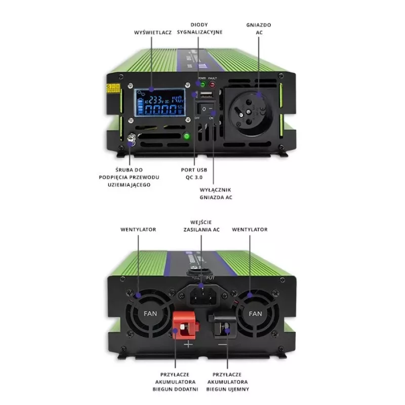 Qoltec Monolith adattatore/inverter auto 2000 W verde
