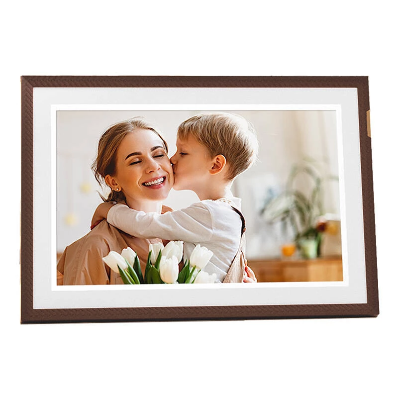 ARZOPA D10 cornice digitale 10,1 pollici (marrone scuro) - 1280x800 IPS touchscreen, 32GB, Wi-Fi