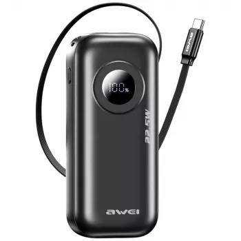 AWEI PowerBank PA-9 10000mAh 22,5W con cavo retrattile nero