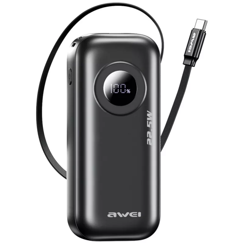 AWEI PowerBank PA-9 10000mAh 22,5W con cavo retrattile nero