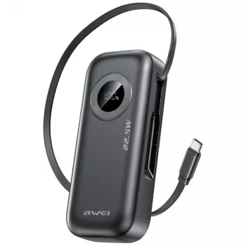 AWEI PowerBank PA-9 10000mAh 22,5W con cavo retrattile nero