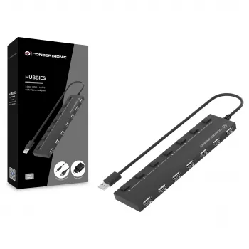 Conceptronic hub USB 2.0 7 porte con alimentatore - nero (HUBBIES08BP)