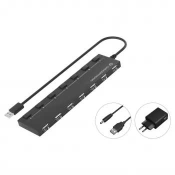Conceptronic hub USB 2.0 7 porte con alimentatore - nero (HUBBIES08BP)