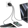 USAMS JC Series CC266 caricabatterie rapido GaN 65W 2xUSB-C 1xUSB-A con cavo USB-C integrato 1,5m bianco